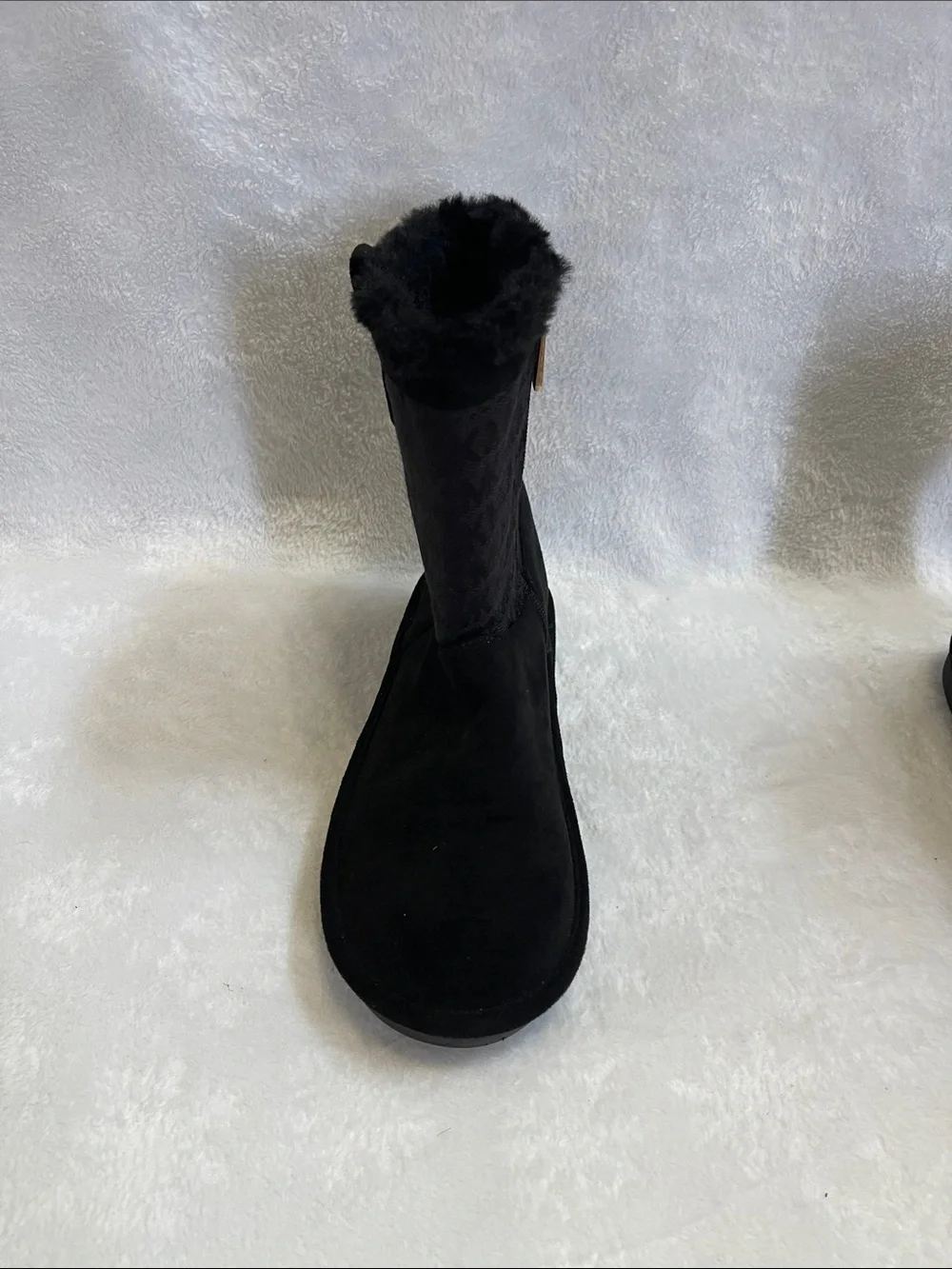 Michael Kors Black Suede Faux-Fur Mid-Calf Boots with Gold Logo